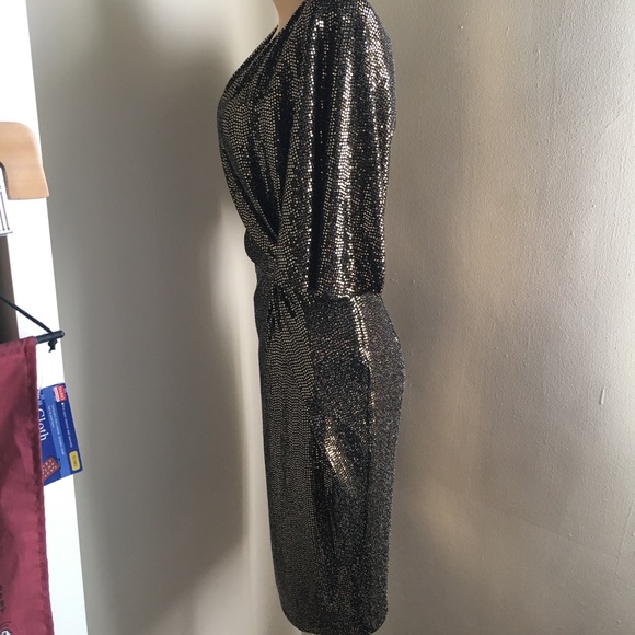 NWT Joseph Ribkoff Black/Gold Sequined Wrap Dress - Picture 7 of 14